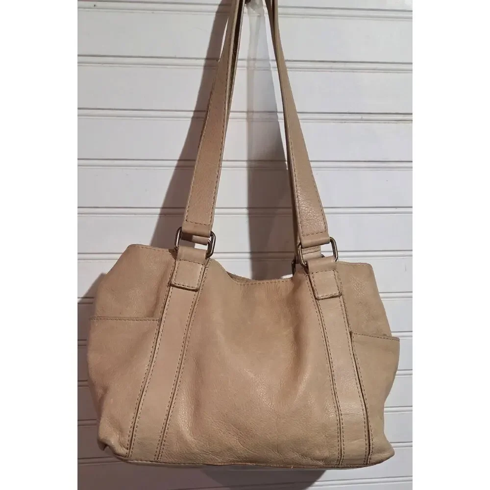 American Leather Co. Genuine Leather Beige Shoulder Tote Handbag Purse
